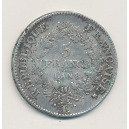 5 Francs Union et Force - AN 8 L Bayonne - TB/TB+