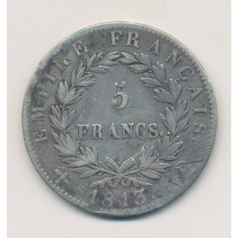 5 Francs Napoléon empereur - 1813 D Lyon - TB