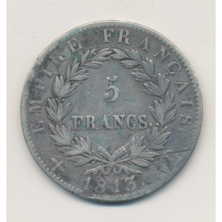 5 Francs Napoléon empereur - 1813 D Lyon - TB