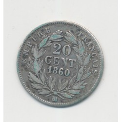 20 centimes Napoléon III - 1860 BB Strasbourg - Tête nue - TB 2