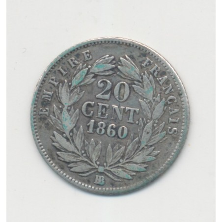 20 centimes Napoléon III - 1860 BB Strasbourg - Tête nue - TB