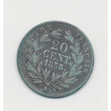 20 centimes Napoléon III - 1858 A Paris - Tête nue - TB