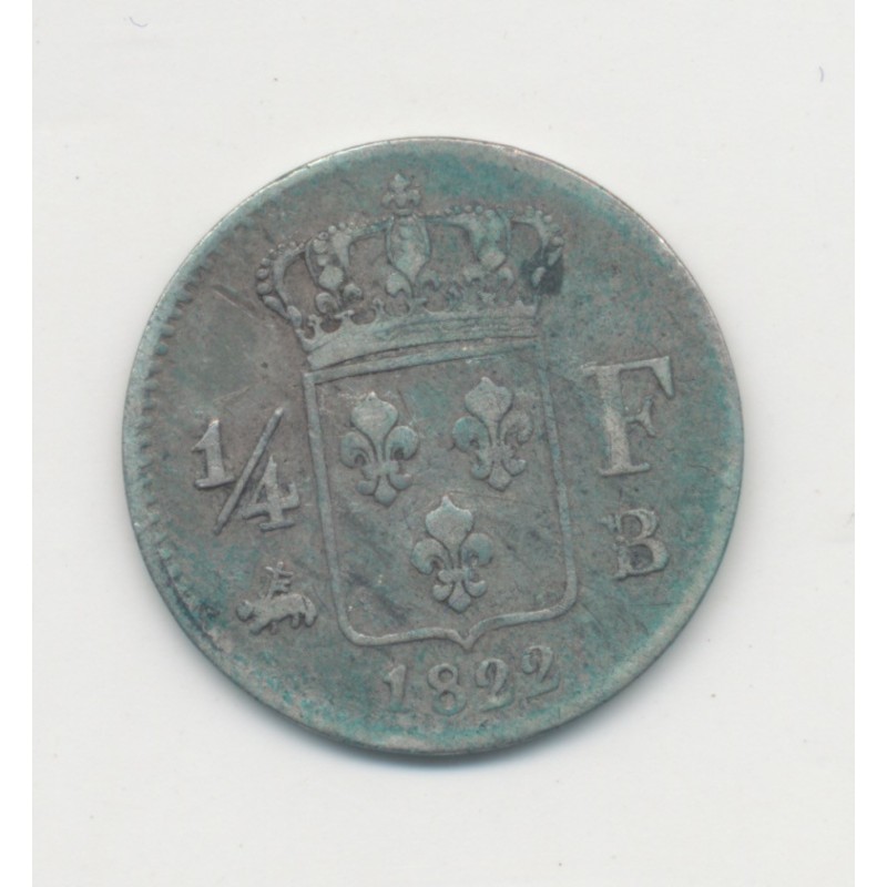1/4 Franc - 1822 B Rouen - Louis XVIII - TB