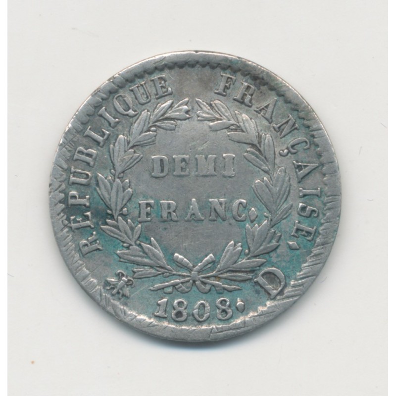1/2 Franc Napoléon Empereur - 1808 D Lyon - TB+