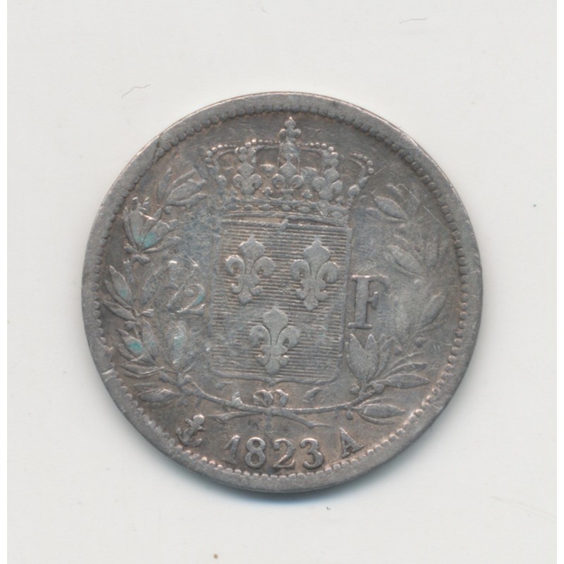 1/2 Franc Louis XVIII - 1823 A Paris - argent - TB/TB+