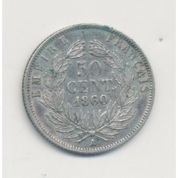 50 centimes Napoléon III - 1860 A Paris - Tête nue - TB+ 2