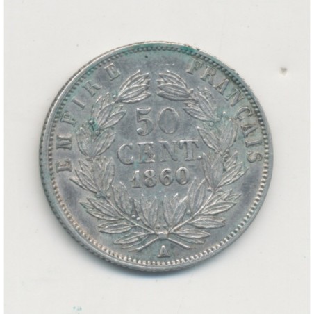 50 centimes Napoléon III - 1860 A Paris - Tête nue - TB+