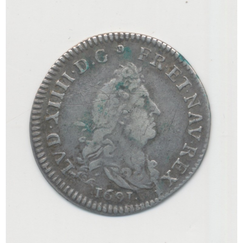 Louis XIV - 4 Sols aux 2L - 1691 E Tours - TB+