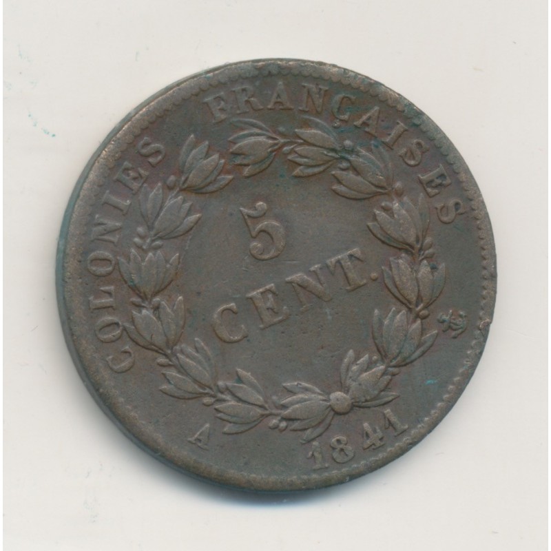 Colonies générales - 5 centimes 1841 A - Louis Philippe I - Guadeloupe - TTB