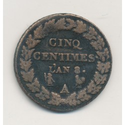5 Centimes Dupré - AN 8 A Paris - TB+ - Grand module