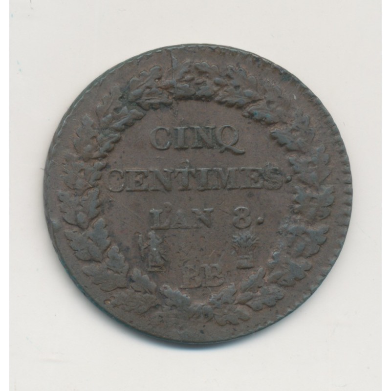5 Centimes Dupré - AN 8 BB Strasbourg - TB+ - Grand module 