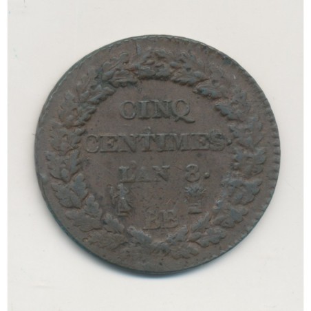 5 Centimes Dupré - AN 8 BB Strasbourg - TB+ - Grand module 