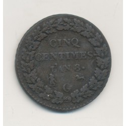 5 Centimes Dupré - AN 8 G Geneve - TB+ - Grand module 
