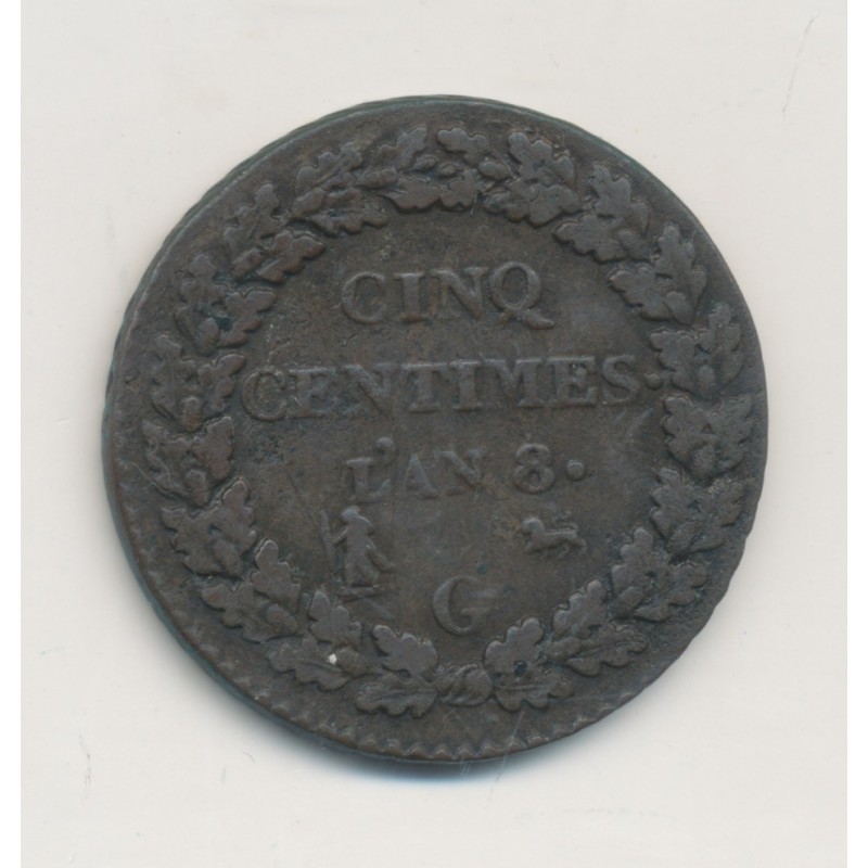 5 Centimes Dupré - AN 8 G Geneve - TB+ - Grand module 