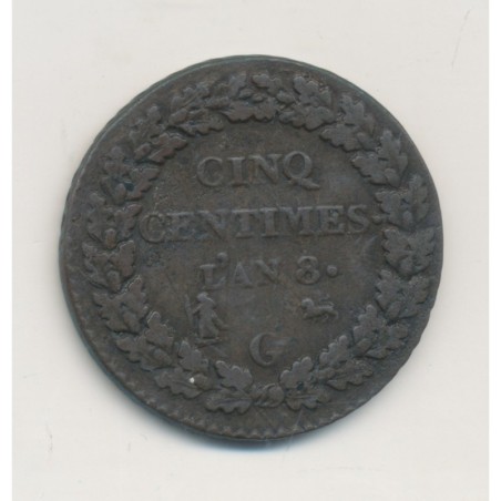 5 Centimes Dupré - AN 8 G Geneve - TB+ - Grand module 