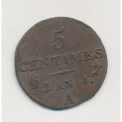 5 Centimes Dupré - AN 4 A Paris - TTB - Petit module