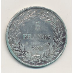 5 Francs Louis Philippe I - 1831 B Rouen - Tête nue - Tranche en creux - TTB+ 2