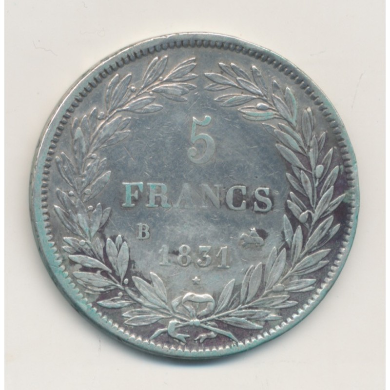 5 Francs Louis Philippe I - 1831 B Rouen - Tête nue - Tranche en creux - TTB+