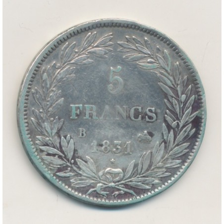5 Francs Louis Philippe I - 1831 B Rouen - Tête nue - Tranche en creux - TTB+