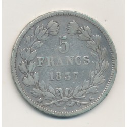 5 Francs Louis philippe I - 1837 K Bordeaux - Tête laurée - TB 2