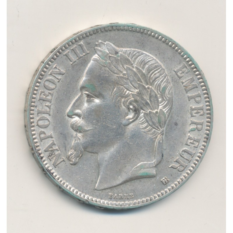 5 Francs Napoléon III - 1867 BB Strasbourg - Tête laurée - TTB+