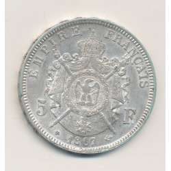 5 Francs Napoléon III - 1867 BB Strasbourg - Tête laurée - TTB+ 2