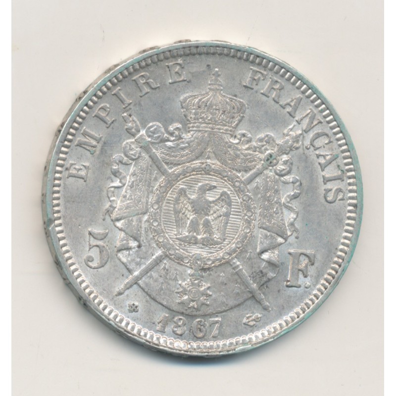 5 Francs Napoléon III - 1867 BB Strasbourg - Tête laurée - TTB+
