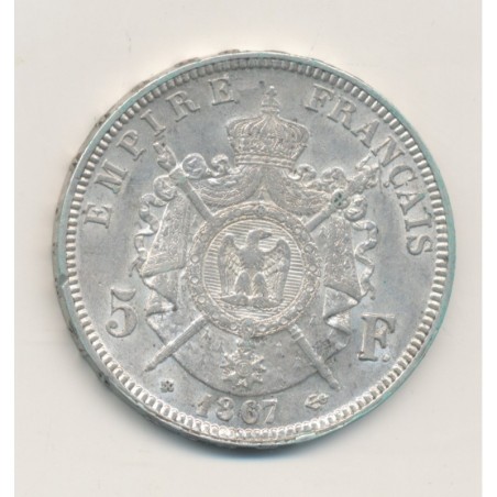 5 Francs Napoléon III - 1867 BB Strasbourg - Tête laurée - TTB+