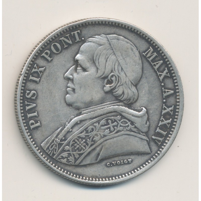Vatican - 5 Lire 1870 R Rome - XXIV - argent - TTB