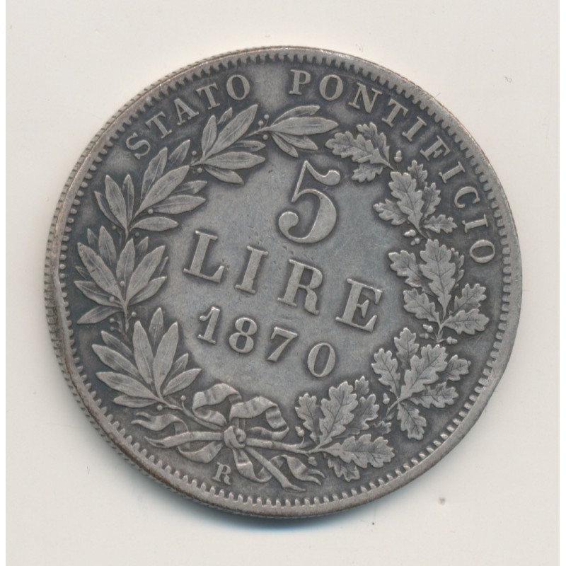 Vatican - 5 Lire 1870 R Rome - XXIV - argent - TTB