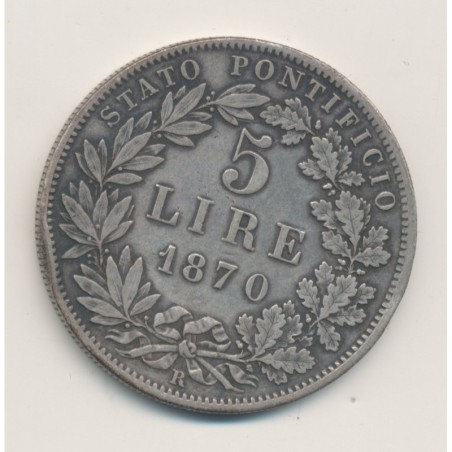 Vatican - 5 Lire 1870 R Rome - XXIV - argent - TTB