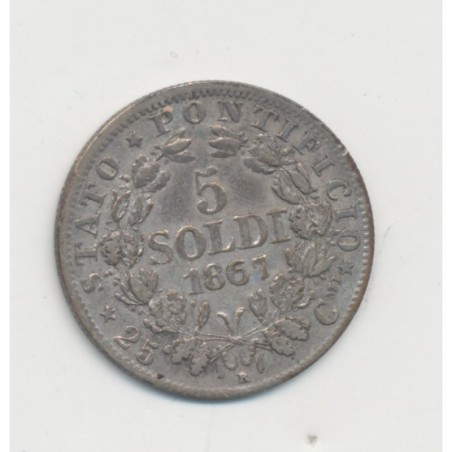 Vatican - 5 Soldi - 1867 R Rome - Pius IX - TTB+