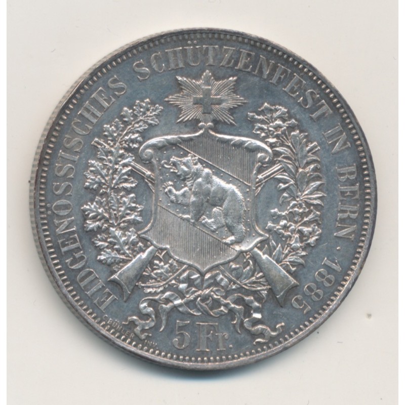 Suisse - 5 Francs 1885 Berne - Concours de tir - argent - SUP