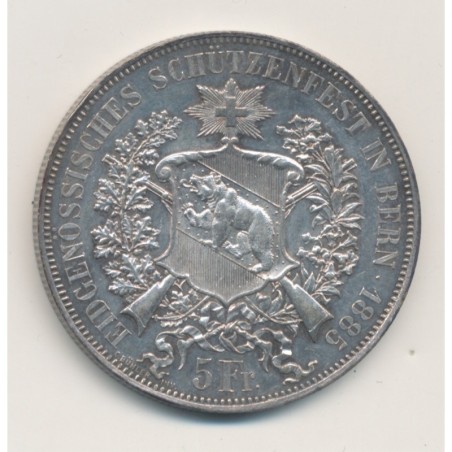 Suisse - 5 Francs 1885 Berne - Concours de tir - argent - SUP