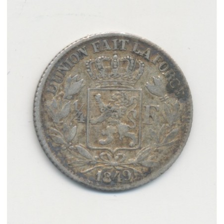 Belgique - 1/4 Franc 1849 LW - sans points - Léopold 1er - argent - TB