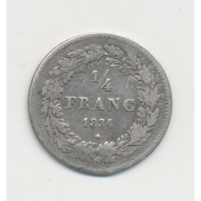 Belgique - 1/4 Franc 1834 Bruxelles - Léopold 1er - argent - TB/TB+
