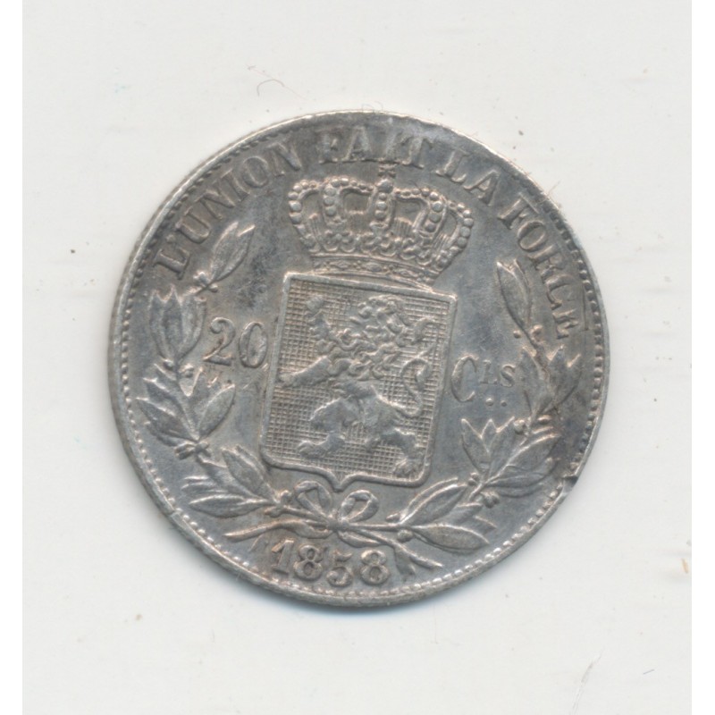 Belgique - 20 Centimes 1858 - Léopold 1er - argent - TTB
