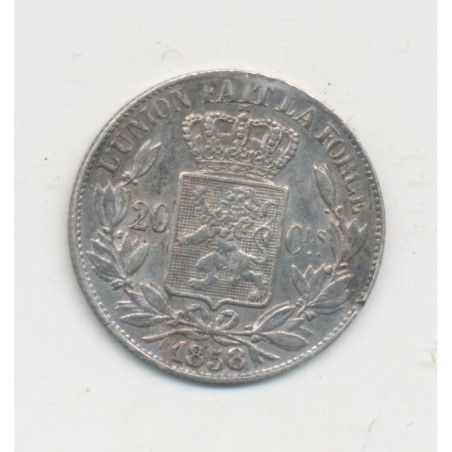 Belgique - 20 Centimes 1858 - Léopold 1er - argent - TTB