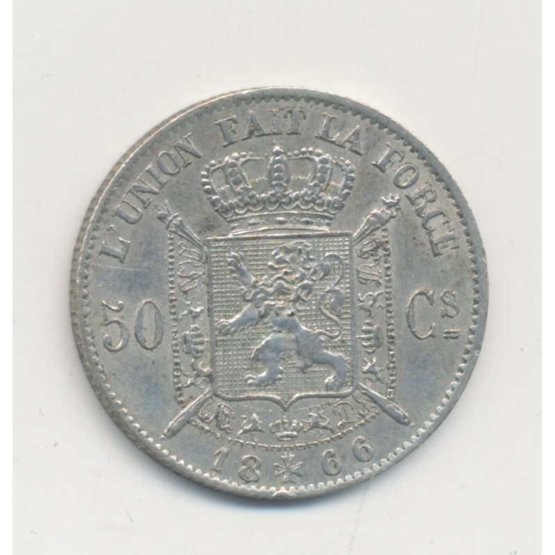 Belgique - 50 Centimes 1866 - Léopold II - argent - TTB