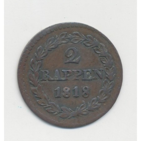 Suisse - 2 Rappen 1818 - Canton de Basel - TTB