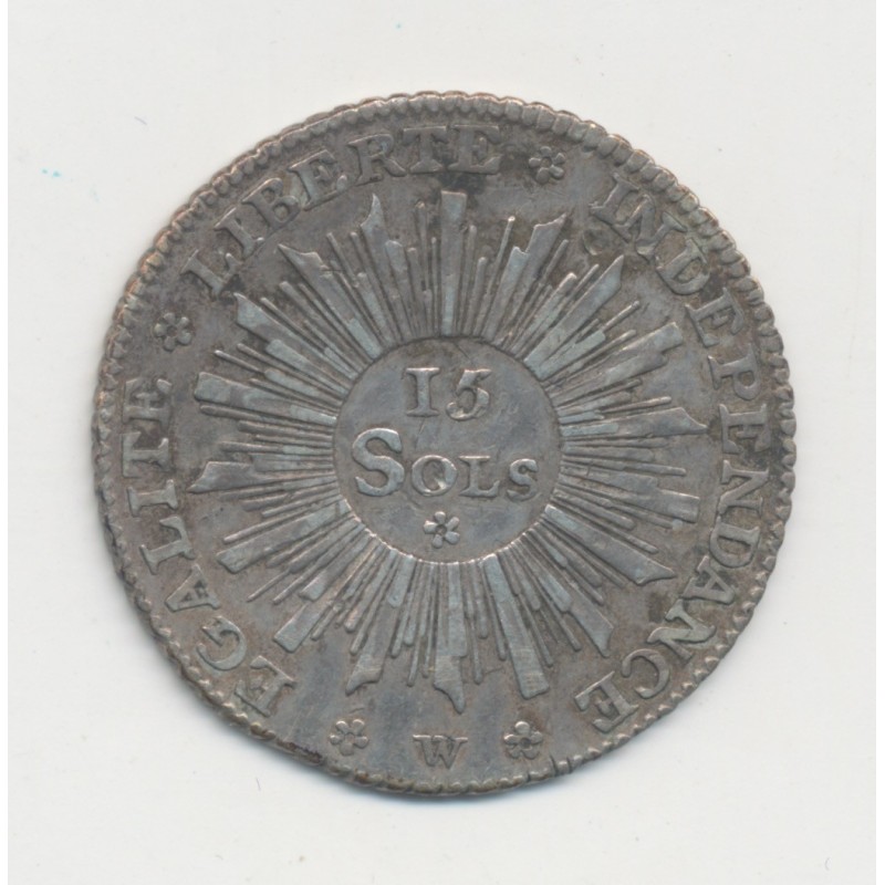 Suisse - 15 Sol 1794 - République de Genêve - argent - TB+/TTB