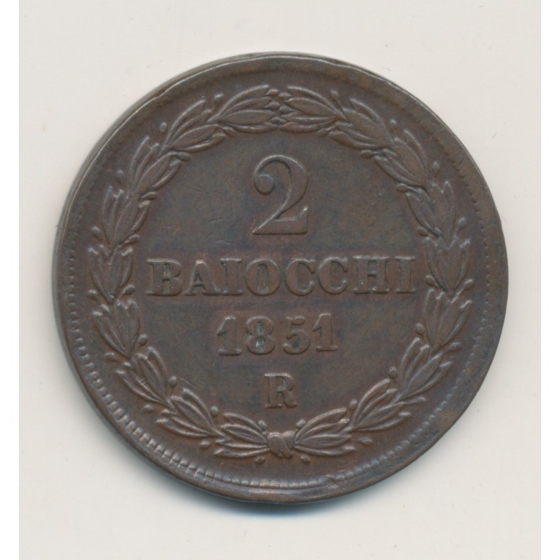 Vatican - 2 Baiocchi - 1851 R Rome - Pius IX - TTB+