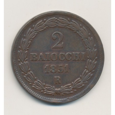 Vatican - 2 Baiocchi - 1851 R Rome - Pius IX - TTB+