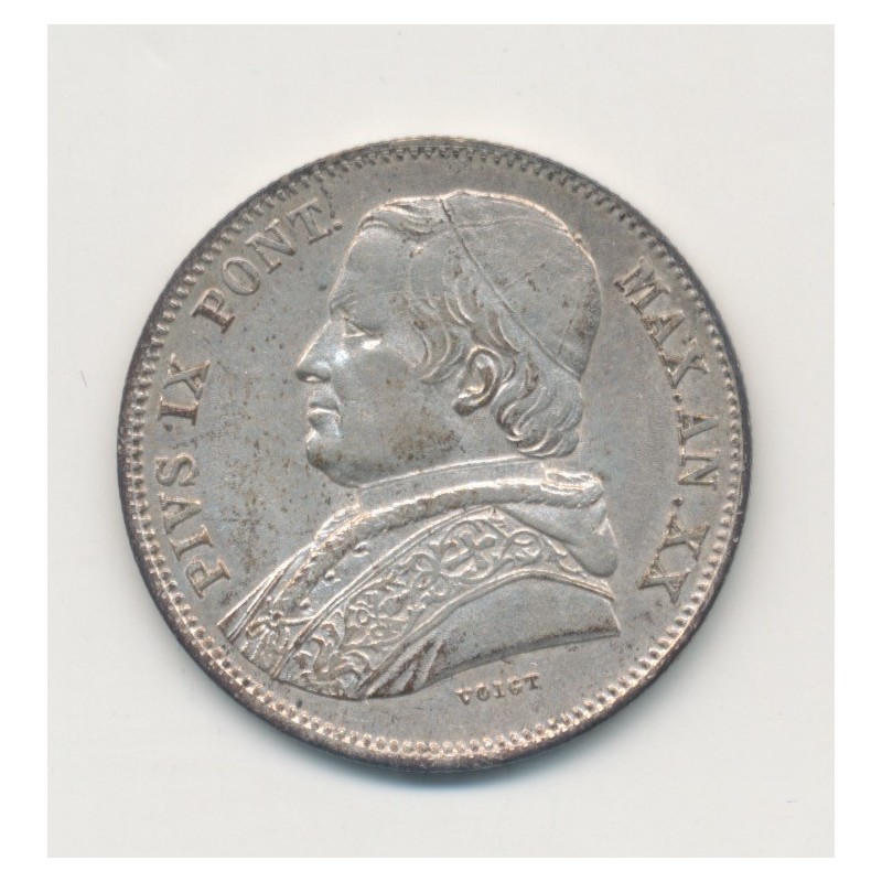 Vatican - 20 Baiocchi 1865 R Rome - argent - TTB+
