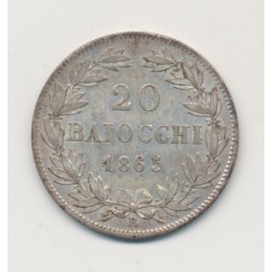 Vatican - 20 Baiocchi 1865 R Rome - argent - TTB+ 2