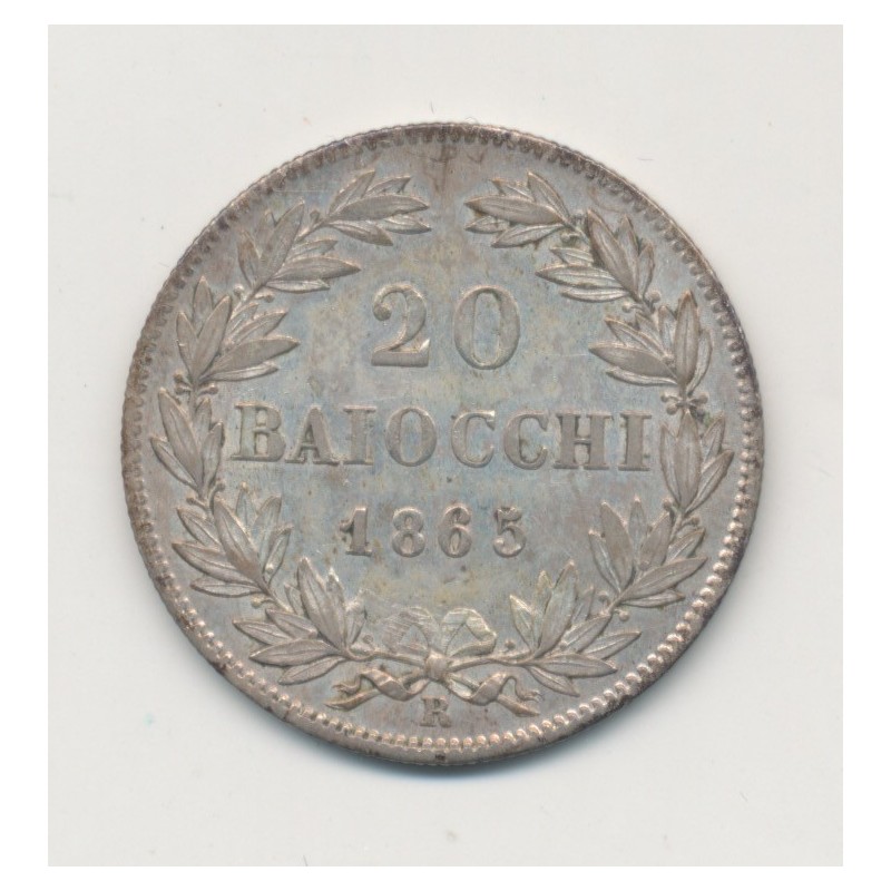 Vatican - 20 Baiocchi 1865 R Rome - argent - TTB+