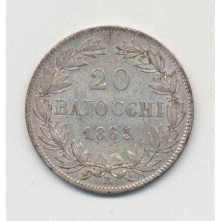 Vatican - 20 Baiocchi 1865 R Rome - argent - TTB+