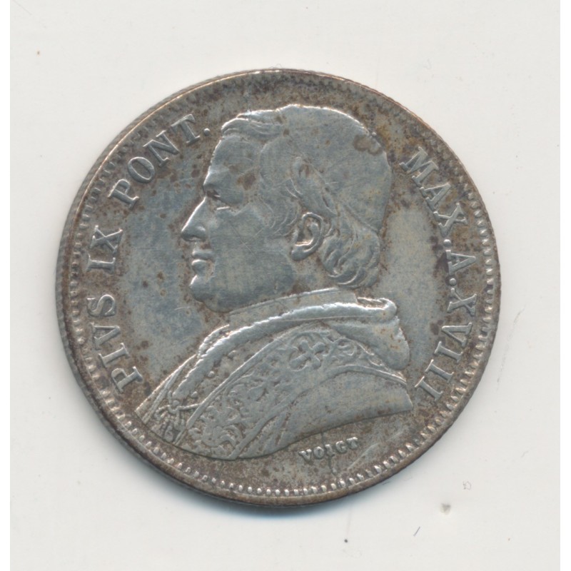 Vatican - 20 Baiocchi 1864 R Rome - argent - TB+