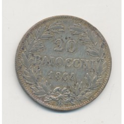 Vatican - 20 Baiocchi 1864 R Rome - argent - TB+ 2
