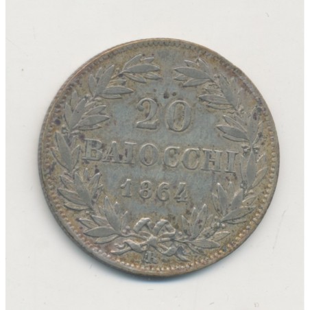 Vatican - 20 Baiocchi 1864 R Rome - argent - TB+